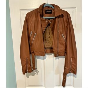 SHEIN Brown Leather Moto Jacket